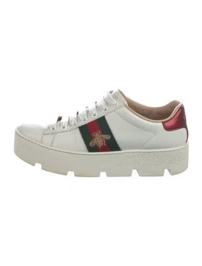 Pre-owned Gucci Web Accent Leather Sneakers In White
