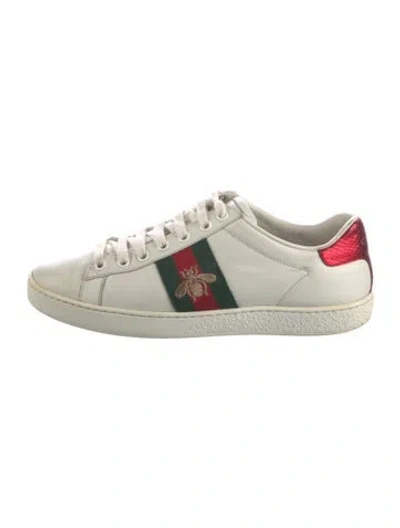 Pre-owned Gucci Web Accent Leather Sneakers In White