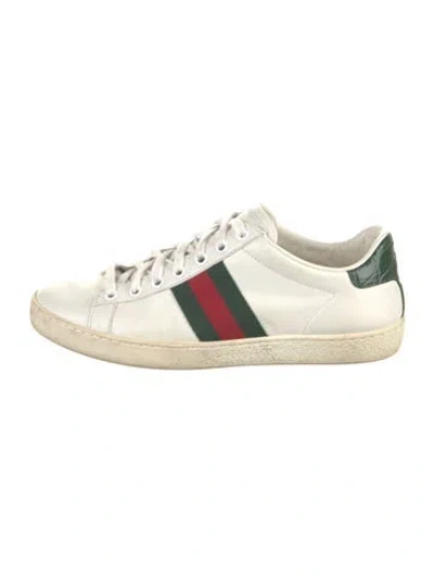 Pre-owned Gucci Web Accent Leather Sneakers In White