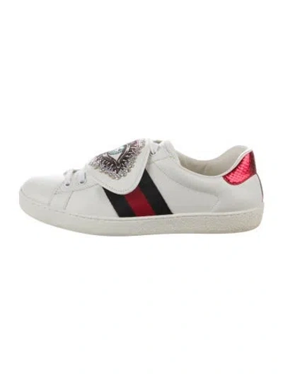Pre-owned Gucci Web Accent Leather Sneakers In White