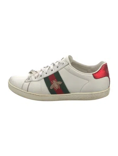 Pre-owned Gucci Web Accent Leather Sneakers In White