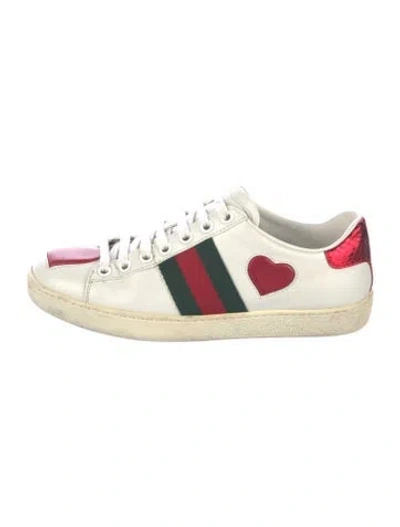 Pre-owned Gucci Web Accent Leather Sneakers In White