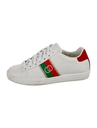 Pre-owned Gucci Web Accent Leather Sneakers In White