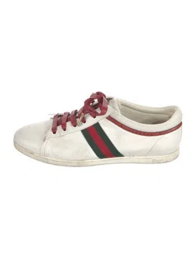 Pre-owned Gucci Web Accent Leather Sneakers In White