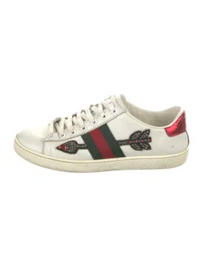 Pre-owned Gucci Web Accent Leather Sneakers In White