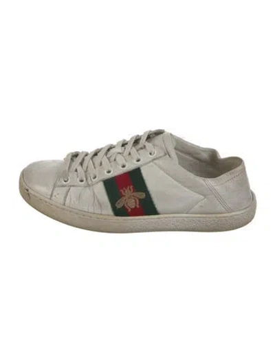 Pre-owned Gucci Web Accent Leather Sneakers In White