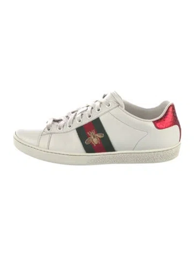 Pre-owned Gucci Web Accent Leather Sneakers In White