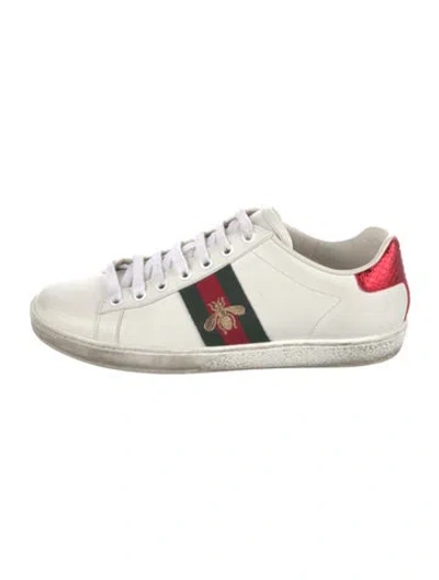 Pre-owned Gucci Web Accent Leather Sneakers In White