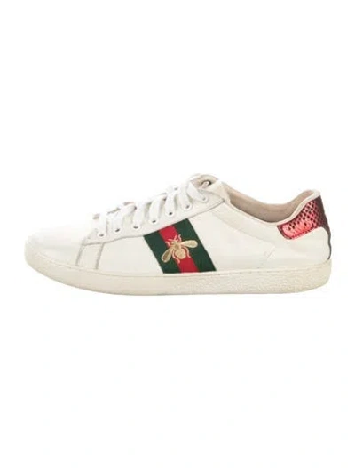 Pre-owned Gucci Web Accent Leather Sneakers In White
