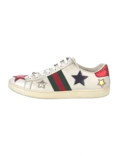 Pre-owned Gucci Web Accent Leather Sneakers In White