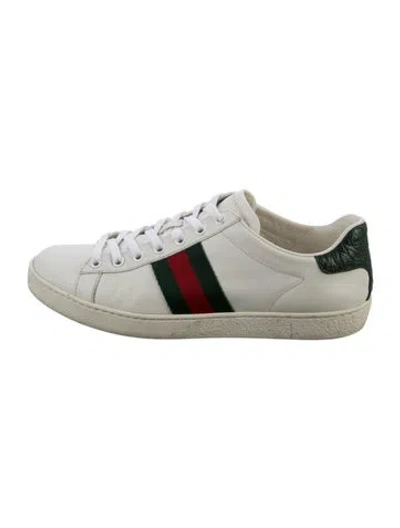 Pre-owned Gucci Web Accent Leather Sneakers In White