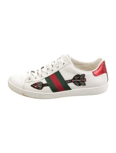 Pre-owned Gucci Web Accent Leather Sneakers In White