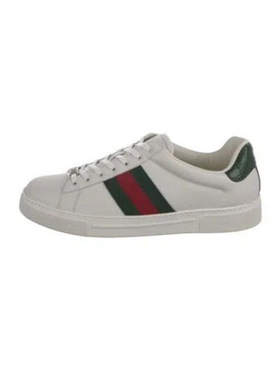 Pre-owned Gucci Web Accent Leather Sneakers In White