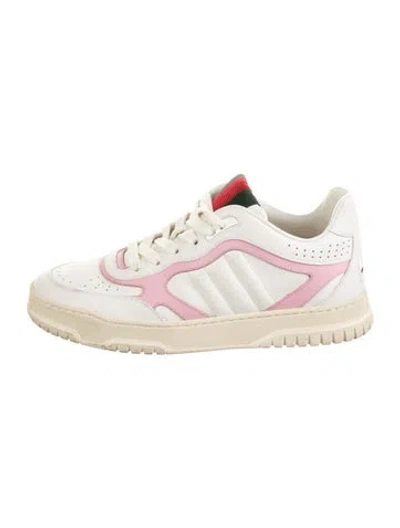 Pre-owned Gucci Web Accent Leather Sneakers In White