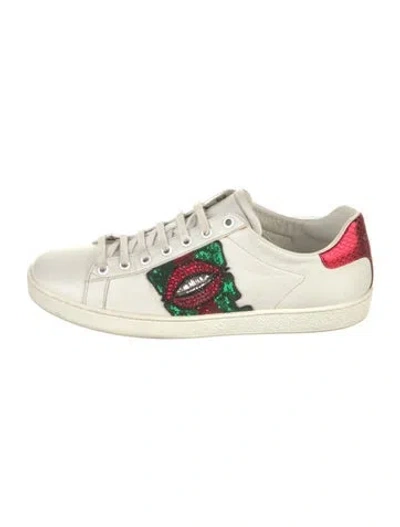 Pre-owned Gucci Web Accent Leather Sneakers In White