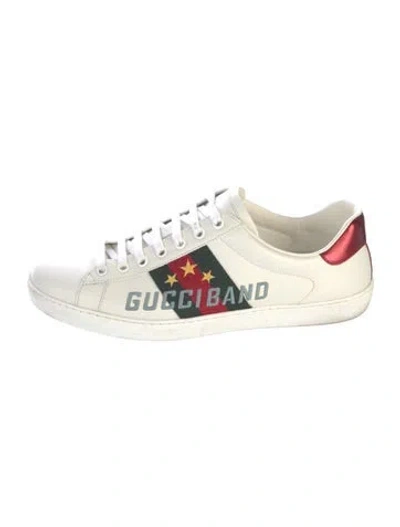 Pre-owned Gucci Web Accent Leather Sneakers In White
