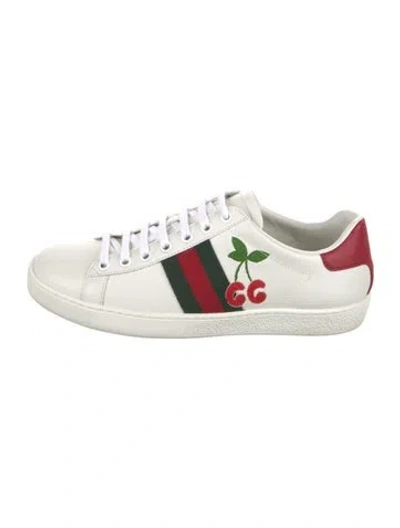 Pre-owned Gucci Web Accent Leather Sneakers In White