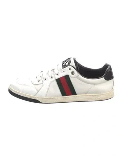 Pre-owned Gucci Web Accent Leather Sneakers In White