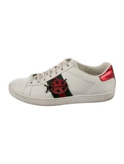 Pre-owned Gucci Web Accent Leather Sneakers In White