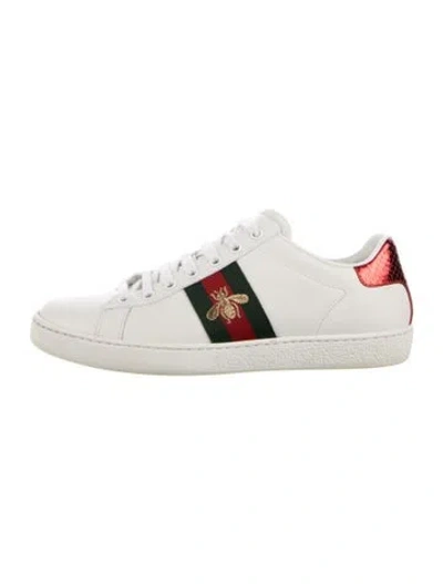Pre-owned Gucci Web Accent Leather Sneakers In White