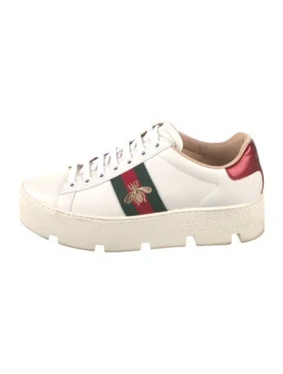 Pre-owned Gucci Web Accent Leather Sneakers In White