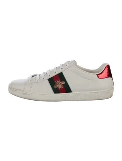 Pre-owned Gucci Web Accent Leather Sneakers In White
