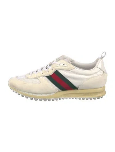 Pre-owned Gucci Web Accent Leather Sneakers In White