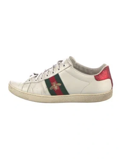 Pre-owned Gucci Web Accent Leather Sneakers In White
