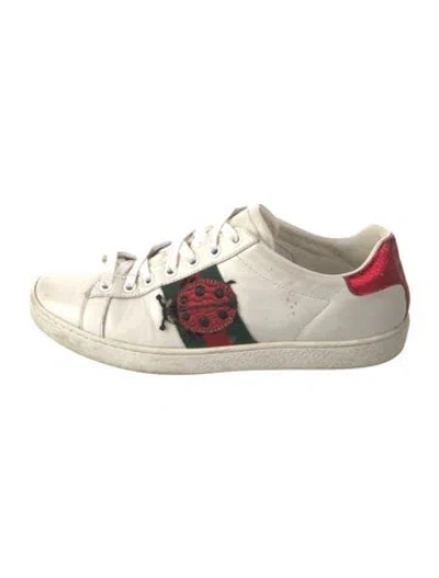 Pre-owned Gucci Web Accent Leather Sneakers In White