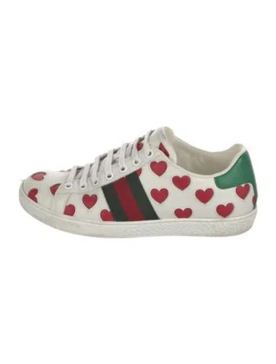 Pre-owned Gucci Web Accent Leather Sneakers In White