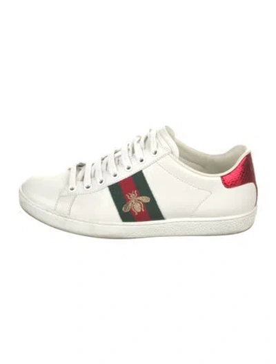 Pre-owned Gucci Web Accent Leather Sneakers In White