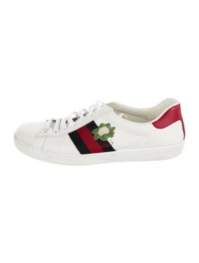 Pre-owned Gucci Web Accent Leather Sneakers In White
