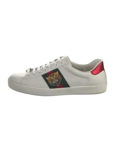 Pre-owned Gucci Web Accent Leather Sneakers In White