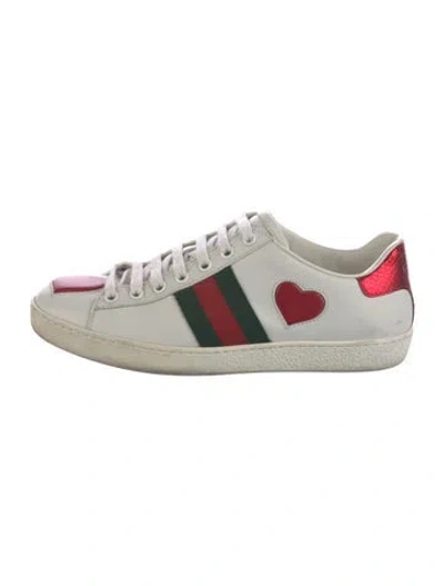 Pre-owned Gucci Web Accent Leather Sneakers In White