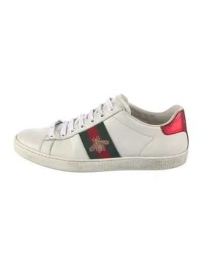 Pre-owned Gucci Web Accent Leather Sneakers In White