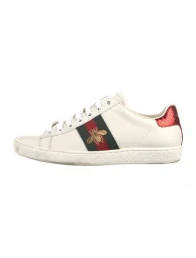 Pre-owned Gucci Web Accent Leather Sneakers In White