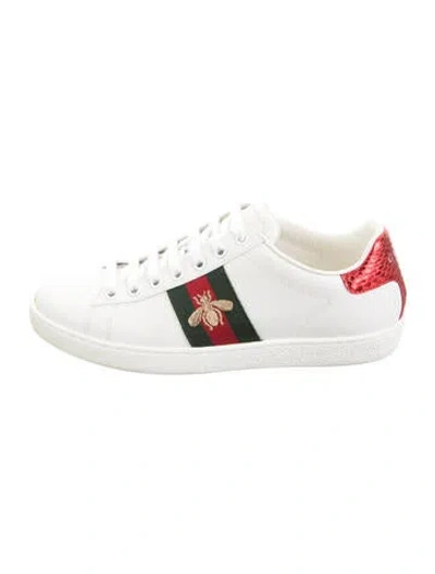 Pre-owned Gucci Web Accent Leather Sneakers In White