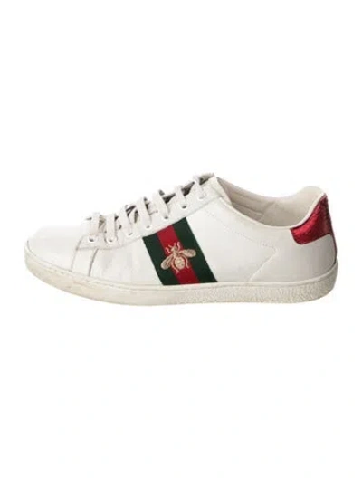 Pre-owned Gucci Web Accent Leather Sneakers In White