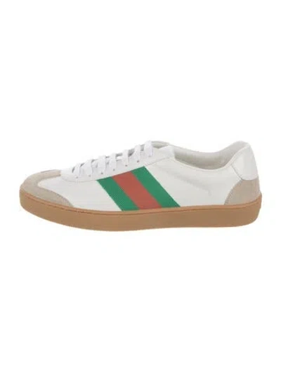 Pre-owned Gucci Web Accent Leather Sneakers In White