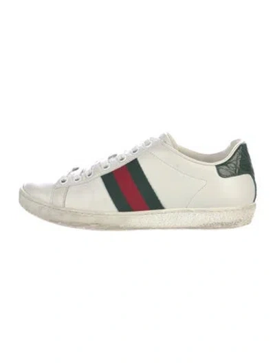 Pre-owned Gucci Web Accent Leather Sneakers In White