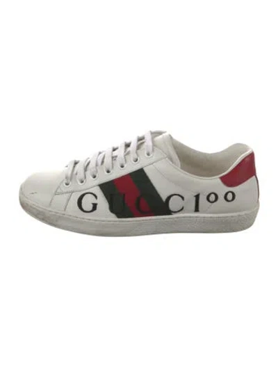 Pre-owned Gucci Web Accent Leather Sneakers In White