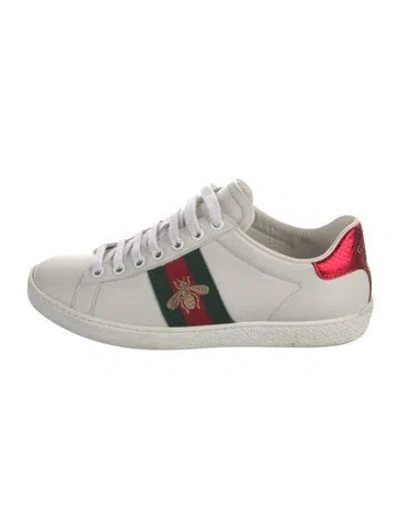 Pre-owned Gucci Web Accent Leather Sneakers In White