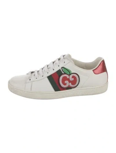 Pre-owned Gucci Web Accent Leather Sneakers In White