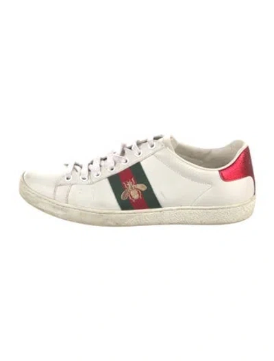 Pre-owned Gucci Web Accent Leather Sneakers In White