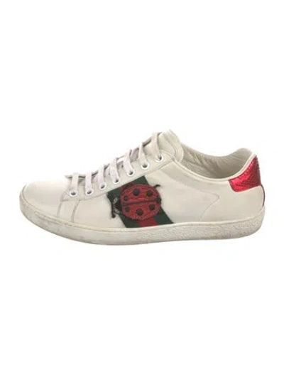 Pre-owned Gucci Web Accent Leather Sneakers In White