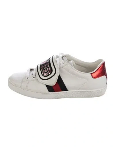 Pre-owned Gucci Web Accent Leather Sneakers In White