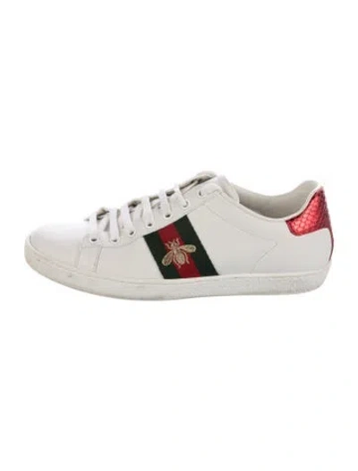 Pre-owned Gucci Web Accent Leather Sneakers In White
