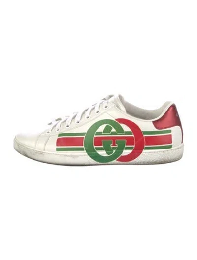 Pre-owned Gucci Web Accent Leather Sneakers In White
