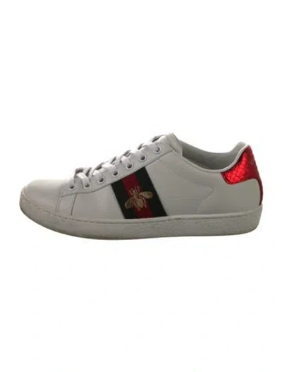 Pre-owned Gucci Web Accent Leather Sneakers In White