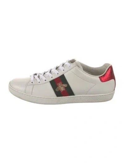 Pre-owned Gucci Web Accent Leather Sneakers In White